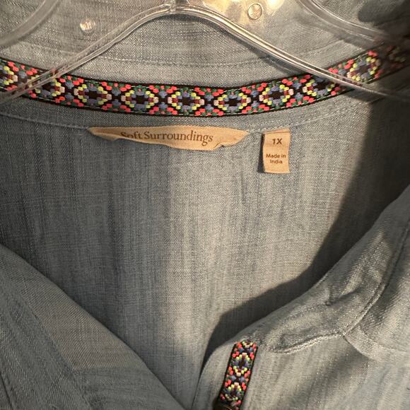 Soft Surroundings Aveline Top Womens Size 1X Floral Embroidered Chambray Button - Picture 8 of 12